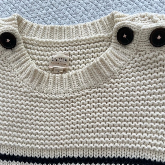 La Vie Rebecca Taylor 100% Cotton Striped Sweater - Picture 2 of 2
